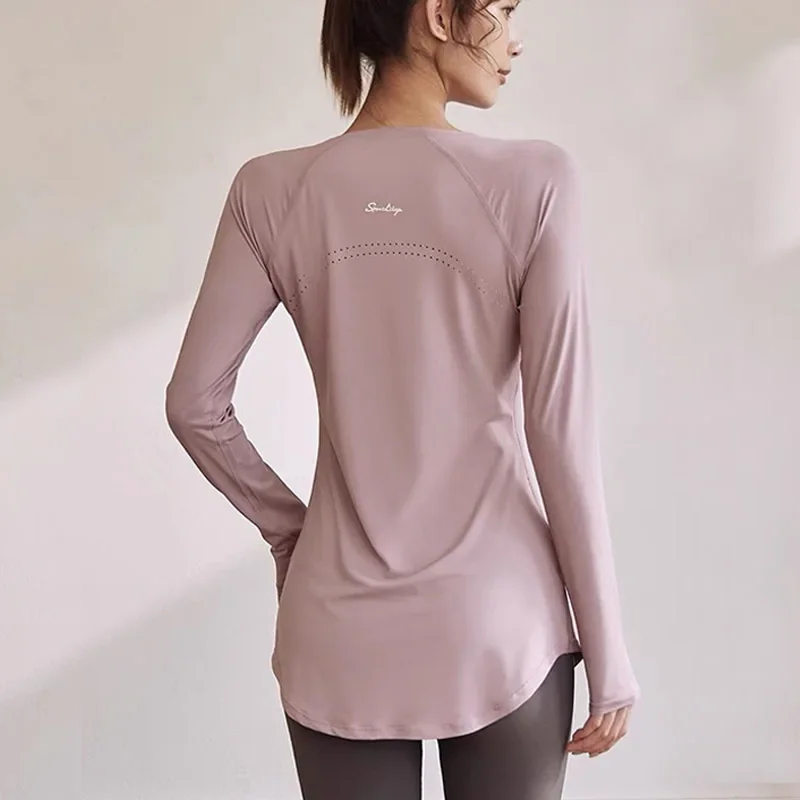 Nouvelle chemise de yoga ajustée à manches longues, vêtements de sport de course à pied d'exercice d