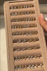 Gold Color Minimal Delicate Girl Women Jewlery Micro Paved CZ Arabic Letter Alphabet Stud Earring Wholesale