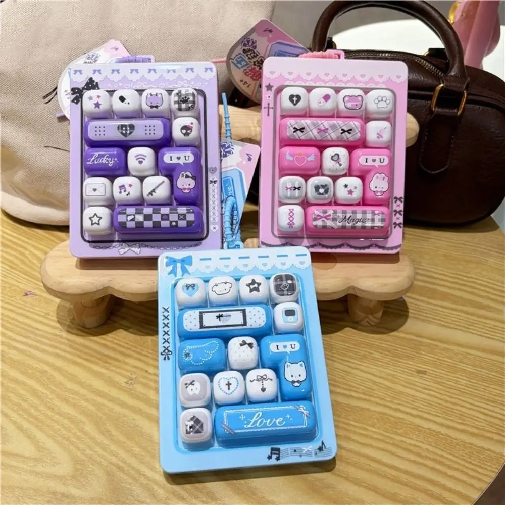 Cartoon 14 Keys Keyboard Keychain Pressable Keys Clicker Sound Keyboard Clicker Keychain Relaxed Cute Stress Relief Fidget