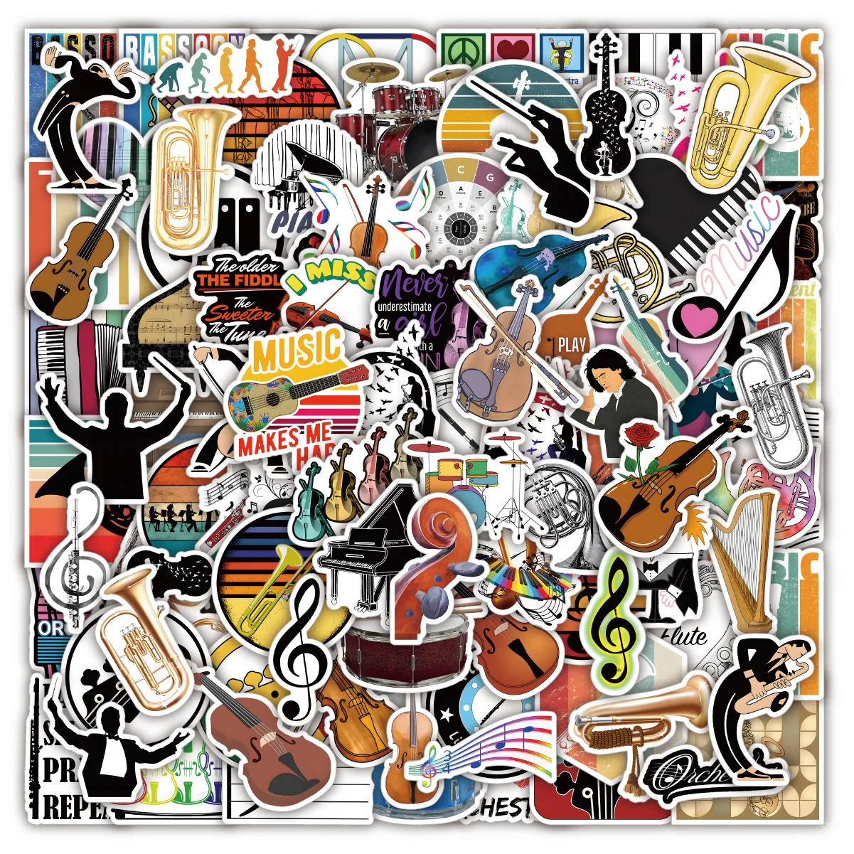 10/30/50/100pcs Music Orchestral Singer Cartoon Graffiti Stickers  Laptop Kids Toys Skateboard Luggage Waterproof Decal Stickers