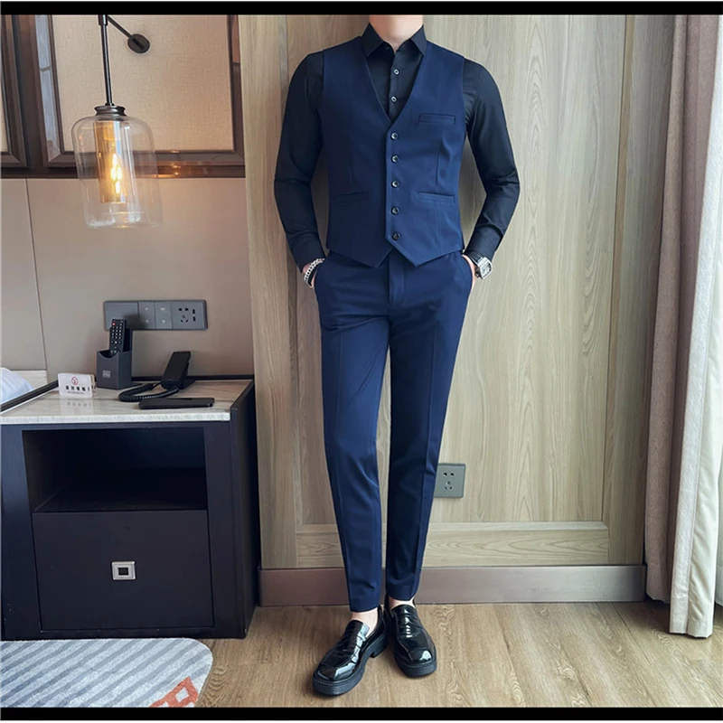 Gilet de costume pour hommes, couleur unie, slim, vêtements d'affaires décontractés, robe de marié d