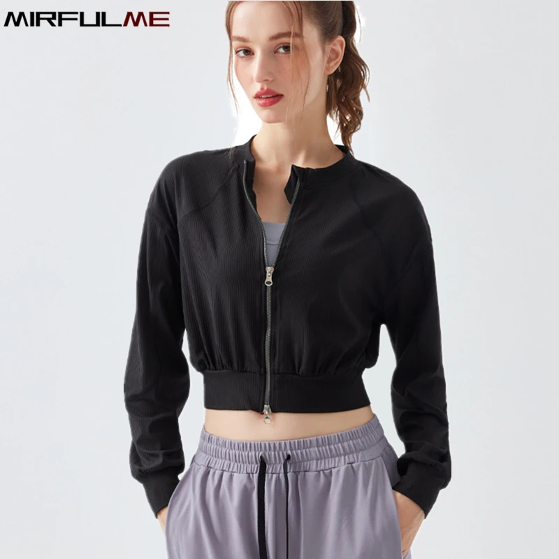 

Women Loose Sport Jackets Double Zip Yoga Jacket Long Sleeve Running Sweatshirts Textured Sportwear Gym Fitness Coat Tops Female