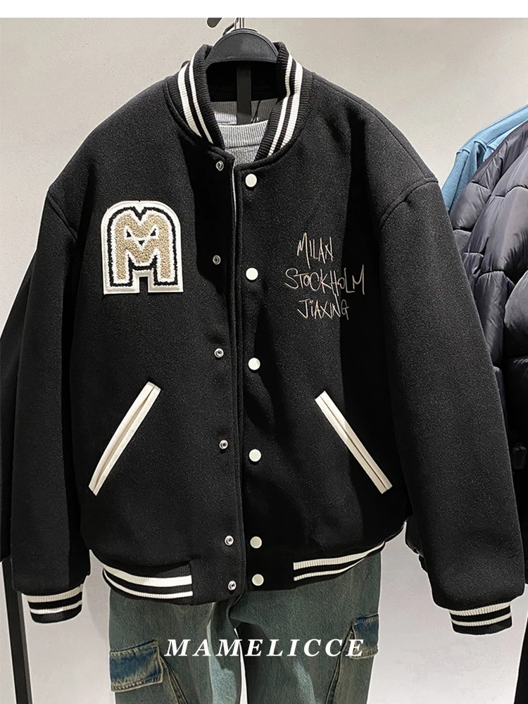 

MAMELICCE Оригинальный дизайн, высококачественные мужские куртки, новые мужские шерстяные куртки с вышивкой, утепленные бейсбольные куртки, свободные куртки.