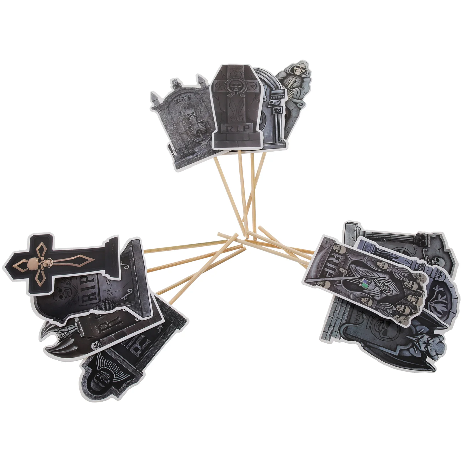 

24 Pcs Halloween Tombstone Slots Cake Picks Topper Decorations Spooky Fairy Cupcake Toppers Charm Baking Wood Paper