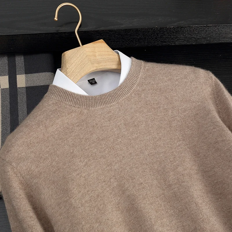 Autumn And Winter Round Neck 100% Pure Wool Men's Knitted Pullover Sweater Loose Large Size Casual Cashmere Bottoming Shirt