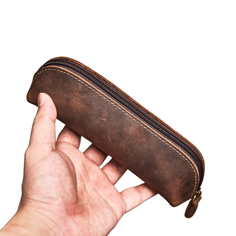 

Retro Pencil Bag Vintage Style Handmade Pen Bag From Cowhide Genuine Leather Pencil Case Storage Bag For Journal Travel Supplies