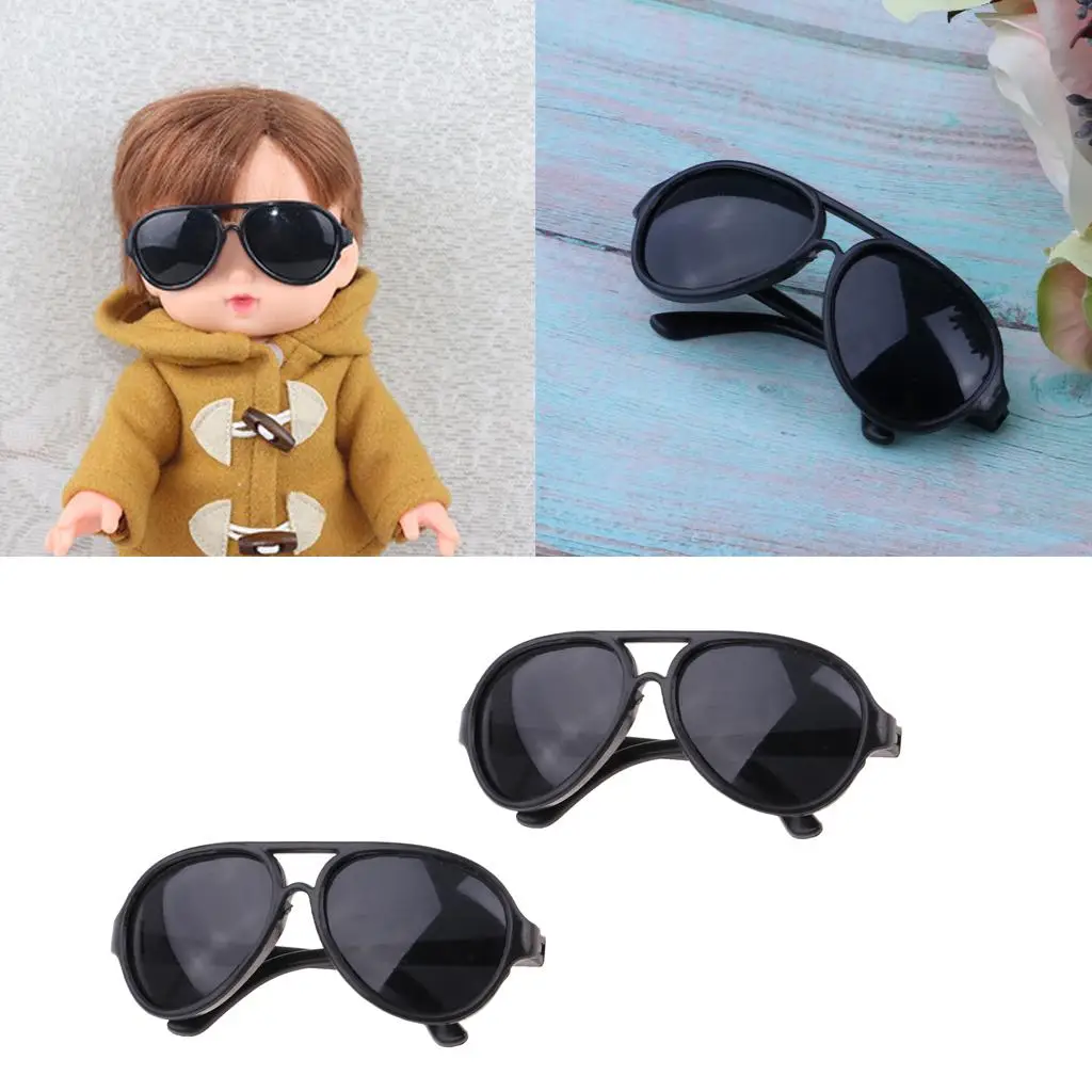

2 Pair Doll Sunglasses Oval Shape Eyeglasses for Dolls Accs Black