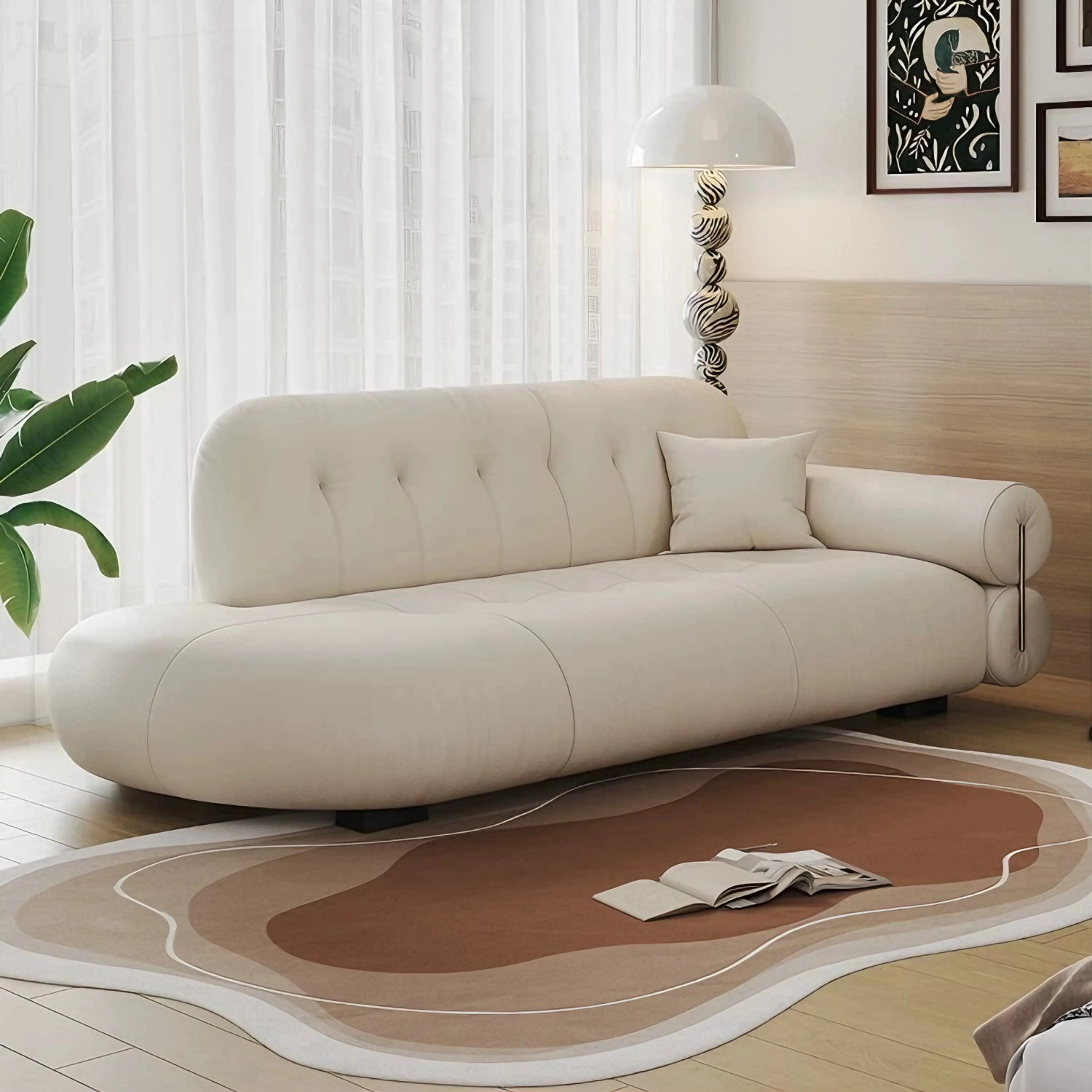 #Luxury American Style Genuine Leather Sofa Set One Seat Solid Wood Legs Pillow Back Modular Design for Home Office Hotel Use