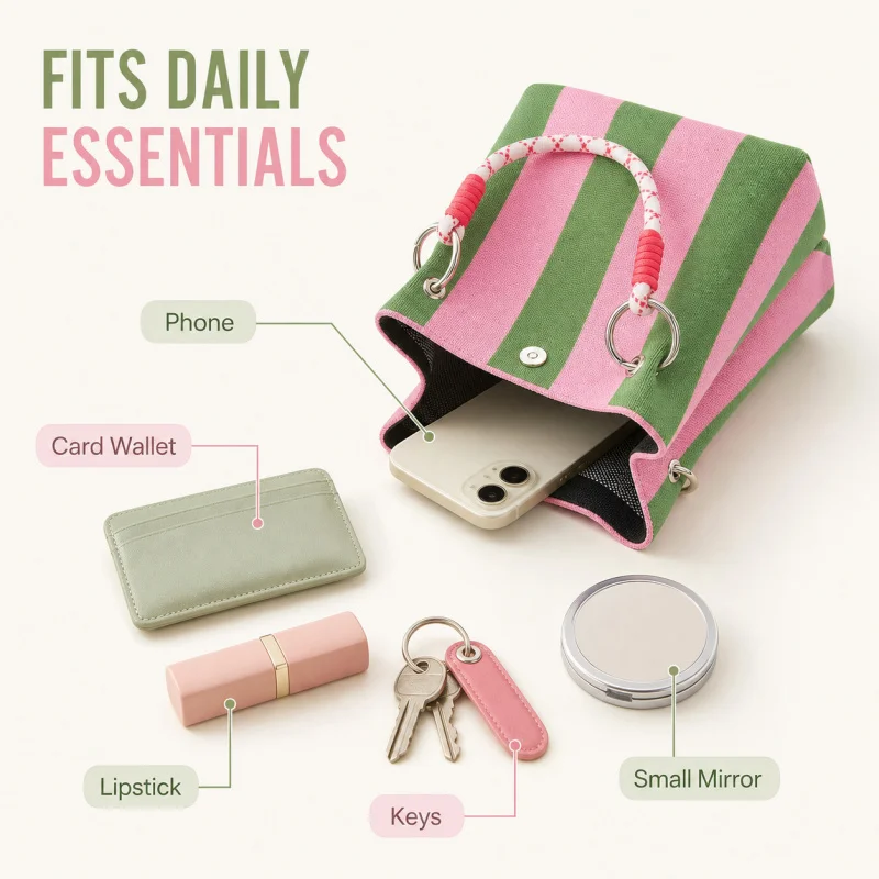 Mini bolso de punto de estilo coreano para mujer, bolso de mano a rayas de ganchillo, bolso de hombro ligero para verano, para vacaciones
