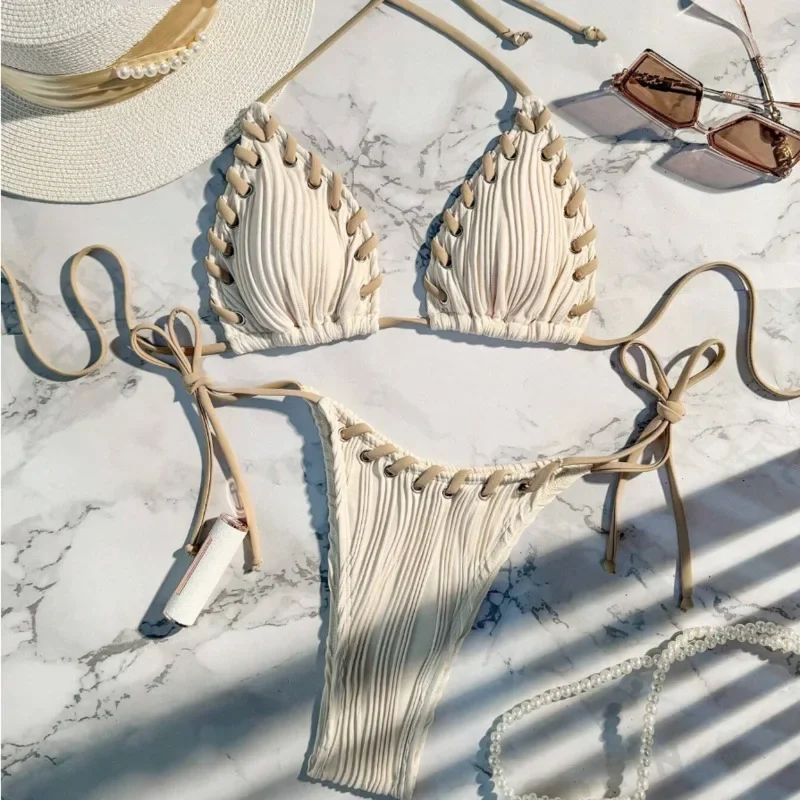 2025 Traje de baño para mujer, Bikinis sexys, traje de baño femenino para nadar, trajes de baño, conjunto de Bikini brasileño, ropa de playa, bañista de piscina