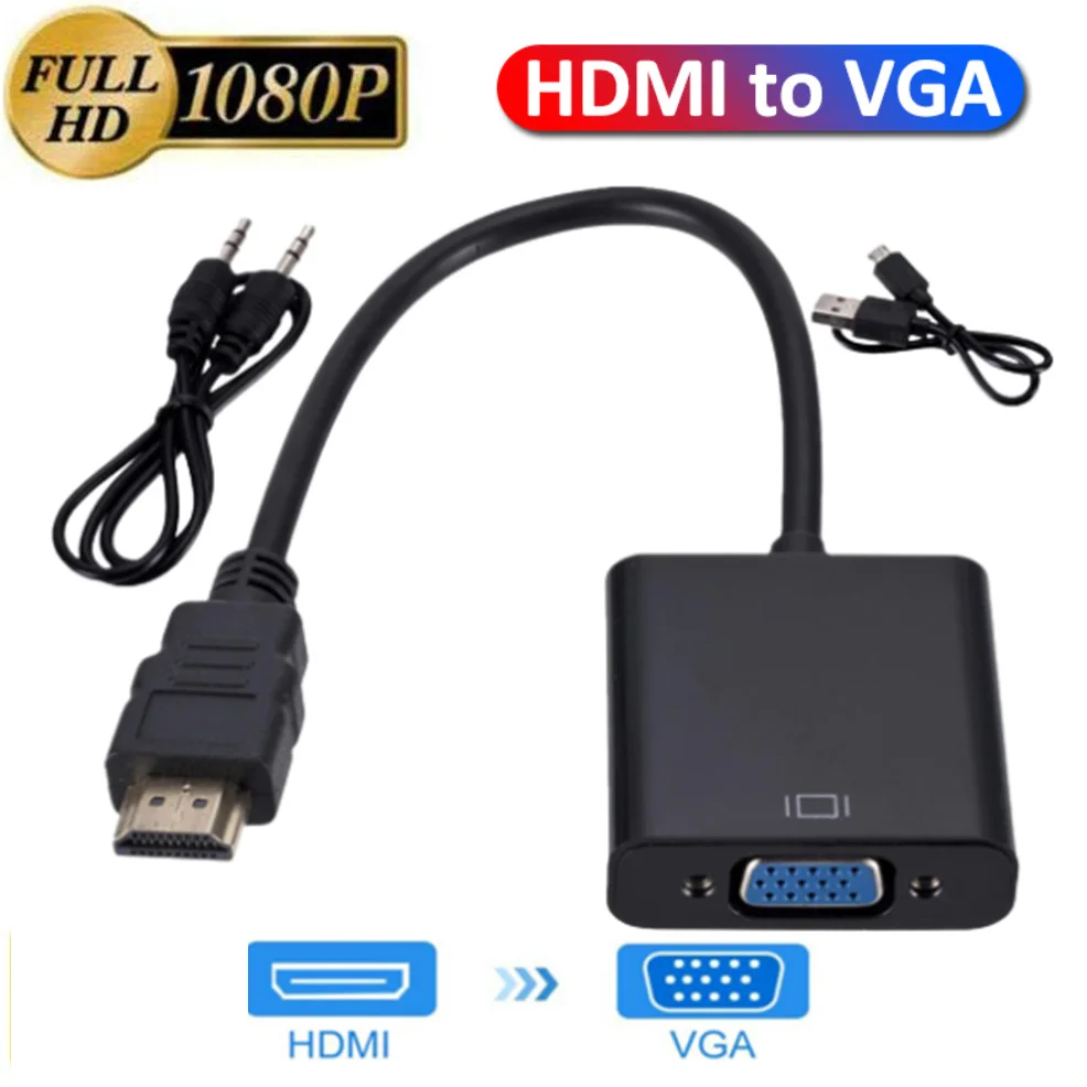 HD 1080P HDMI VGA 변환기 HDMI 케이블, 오디오 전원 공급 장치 포함, HDMI 수 VGA 암 어댑터, PS4 TV 박스 xbox TV 노트북용