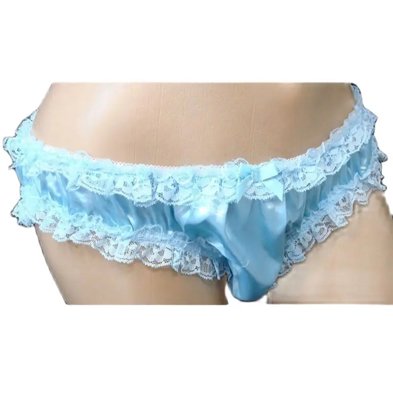 Adult Giant Baby Sexy Girl Pure Blue Thin Satin Sissy Lace Lined Bow Tie Maid Crossdressing Customization Multi Color