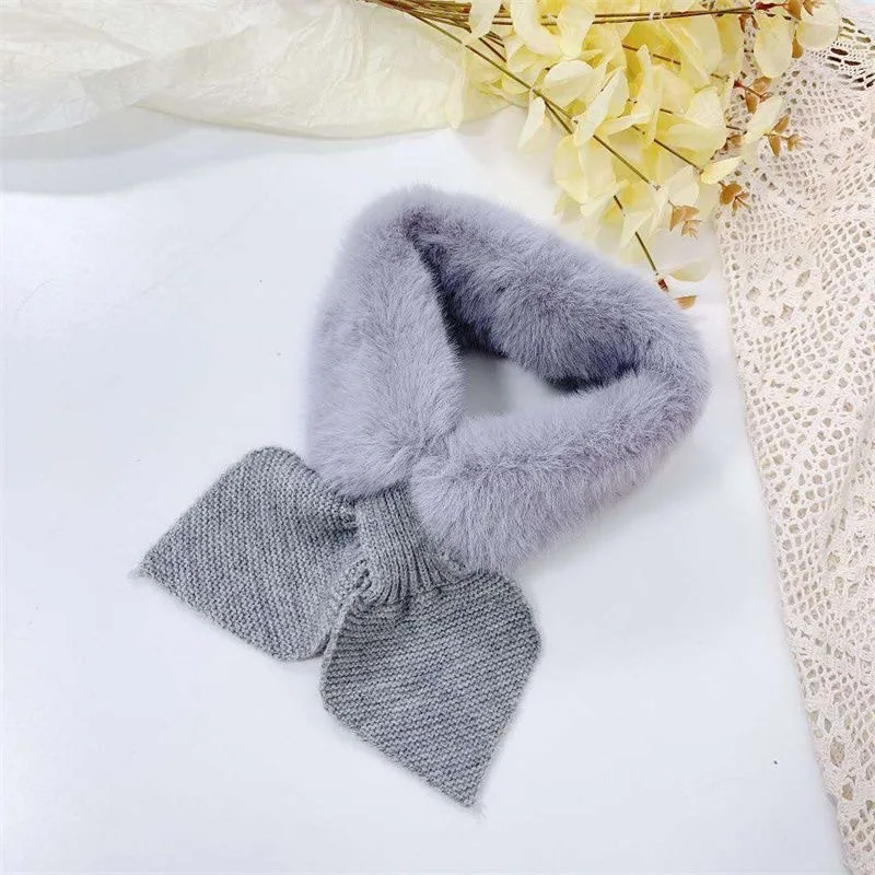 Winter Warm Baby Scarf Thicken Plush Toddler Cross Collar Korean Kids Knitted Scarves Solid Color Children Woolen Neckerchief