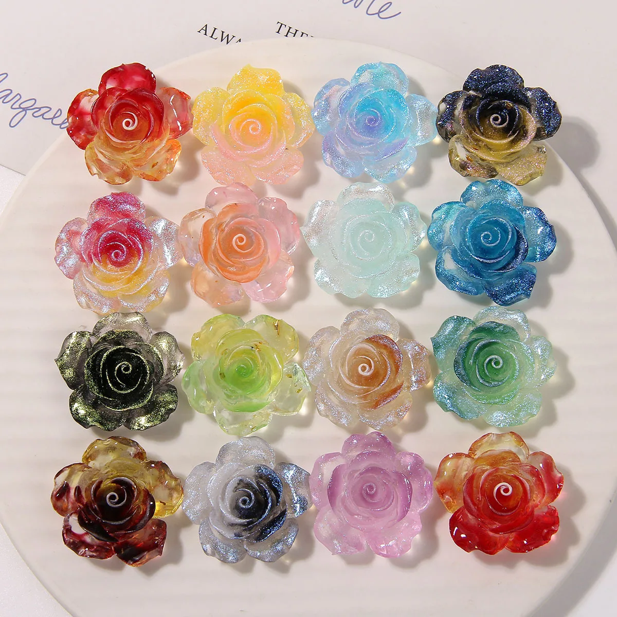 5pcs Ice transparent smudge luminous rose camellia resin flatback DIY dream starry sky hole shoes flower shoe buckle accessories