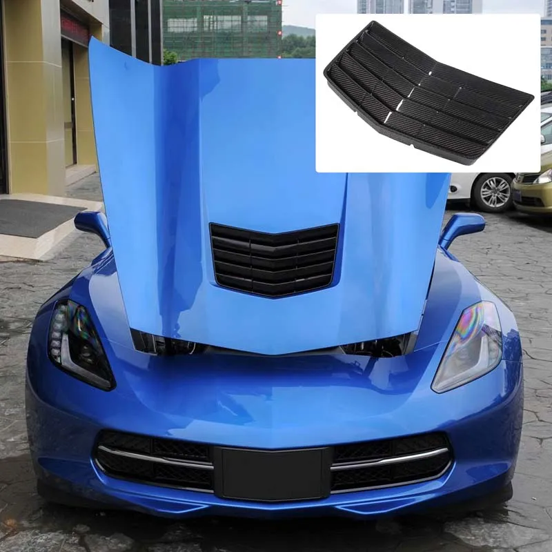 For Chevy Corvette C7 2014-2019 Dry carbon fiber Front Upper Hood Air outlet Vent Insert Cover Look deflector decorative cover