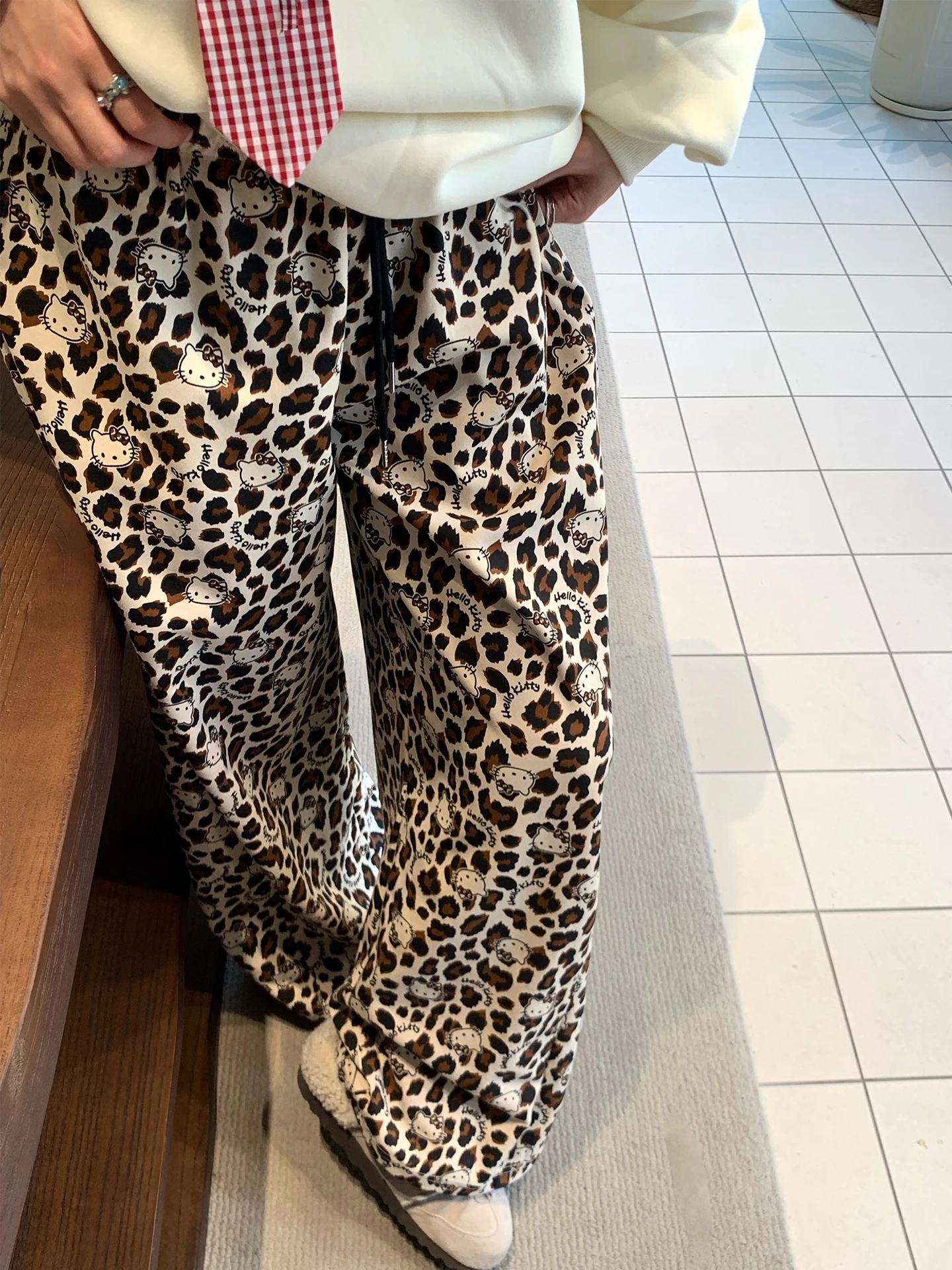 

Xueke Leopard Print Kit Non-Fce Casual Pants Women's Autumn Winter Slimming Faionable Long Trousers Wide Leg Pants