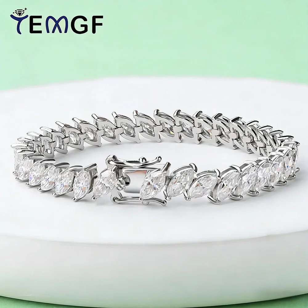 

TEMGF Full 4*8mm Marquise Cut Moissanite Bracelet 925 Sterling Silver Chain for Women Classic Sparkling Fine Jewelry GRA