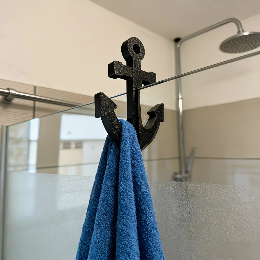 Anchor-shaped Bathroom Hook, No-Drill Glass Door Hook, Bathroom Towel Rack, Creative Kitchen Decorative Hook
