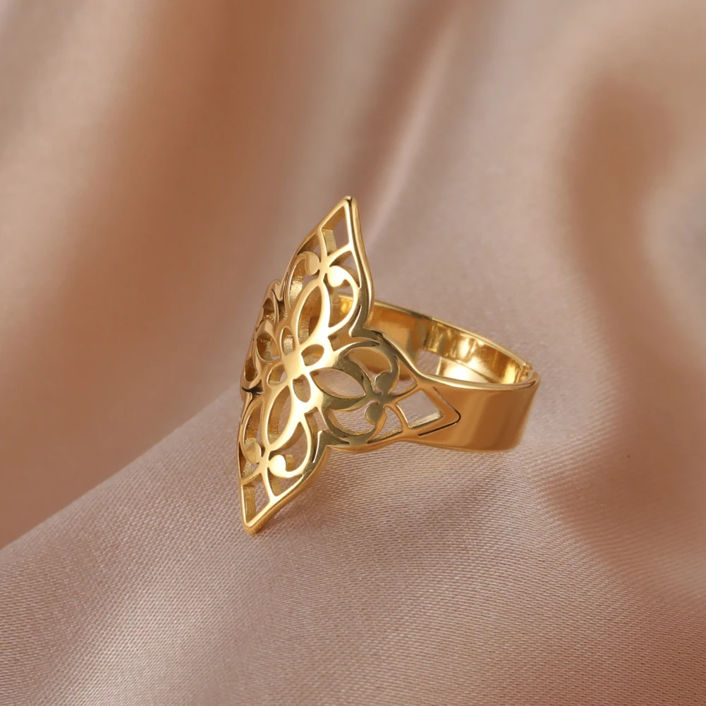 COOLTIME Celtics Knot Blume des Lebens Ring für Frauen Edelstahl Filigrane Blume Verstellbare Ringe Schmuck Paar Geschenk – Detail 11