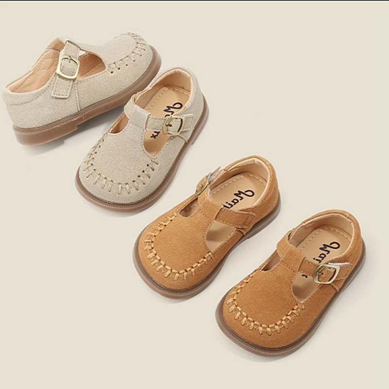 Claladoudou-zapatos planos de cuero genuino para niños, calzado informal de costura Simple hecho a mano, versión coreana, primavera y otoño