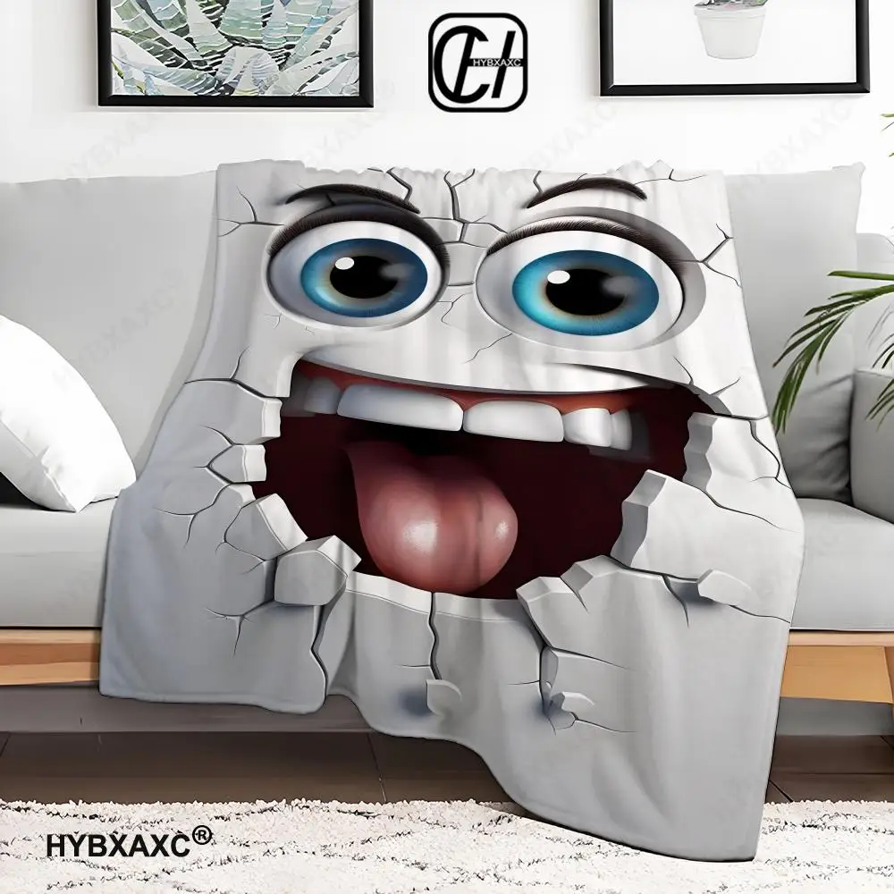 

Smiling face on the wall Throw Blanket Aesthetic Art Flannel Blanket Portable Home Travel Camping Sofa Picnic Thickening Flanne