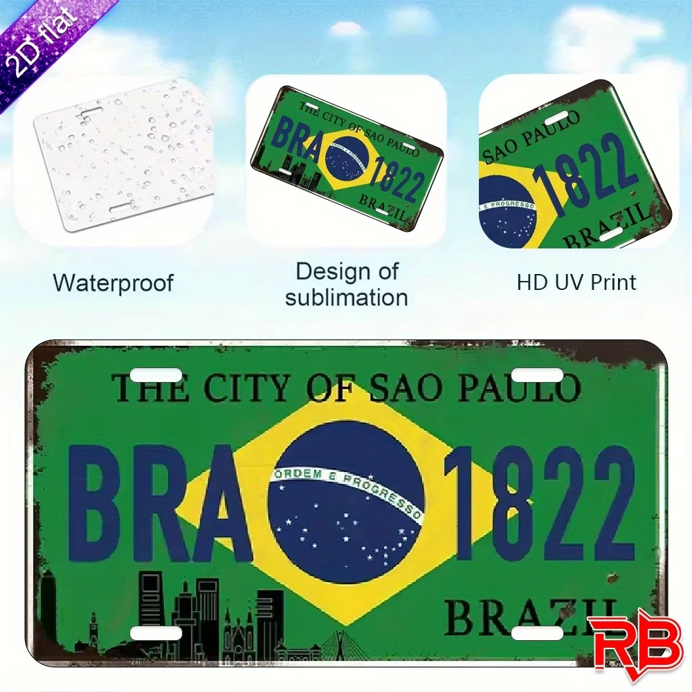 2D Flat,Brazil Theme Metal Wall Art Sign,Vintage Rio De Janeiro Christ The Redeemer Sugarloaf Mountain Design,High Quality Print