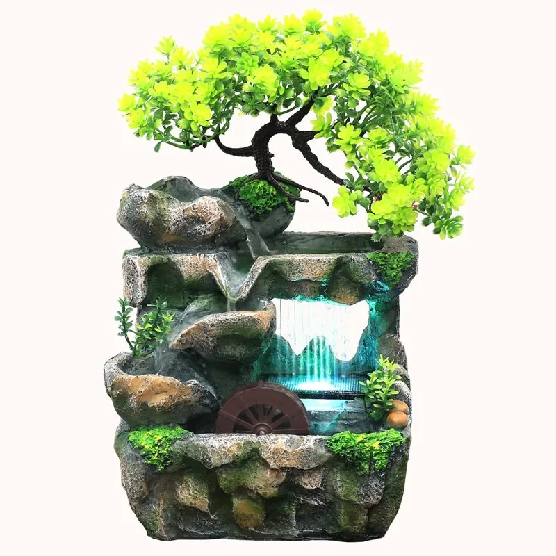 

Indoor Water Fountain, Indoor Fountains and Waterfalls with Color Light & ON/Off Switch, Small Rockery Stream Tabletop
