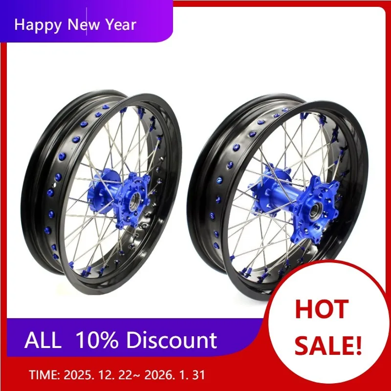 

【2025】 Комплект дисков Supermoto со спицами для YAMAHA WR250F WR450F 2024 YZ125 YZ250 YZ250F YZ450F 2003-2024 анодированная синяя ступица/нип