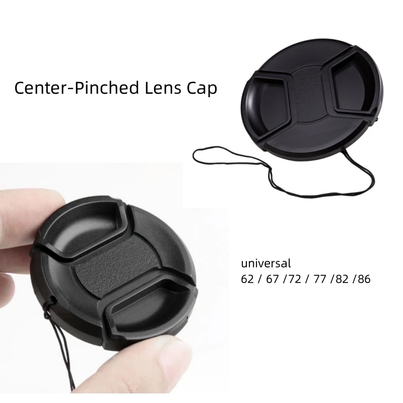 Camera Lens Cap Holder 62mm/67mm/72mm/77mm/82mm/86mm Center Pinch Snap-on Cap Cover Lens Cap Protective Lens for Camera