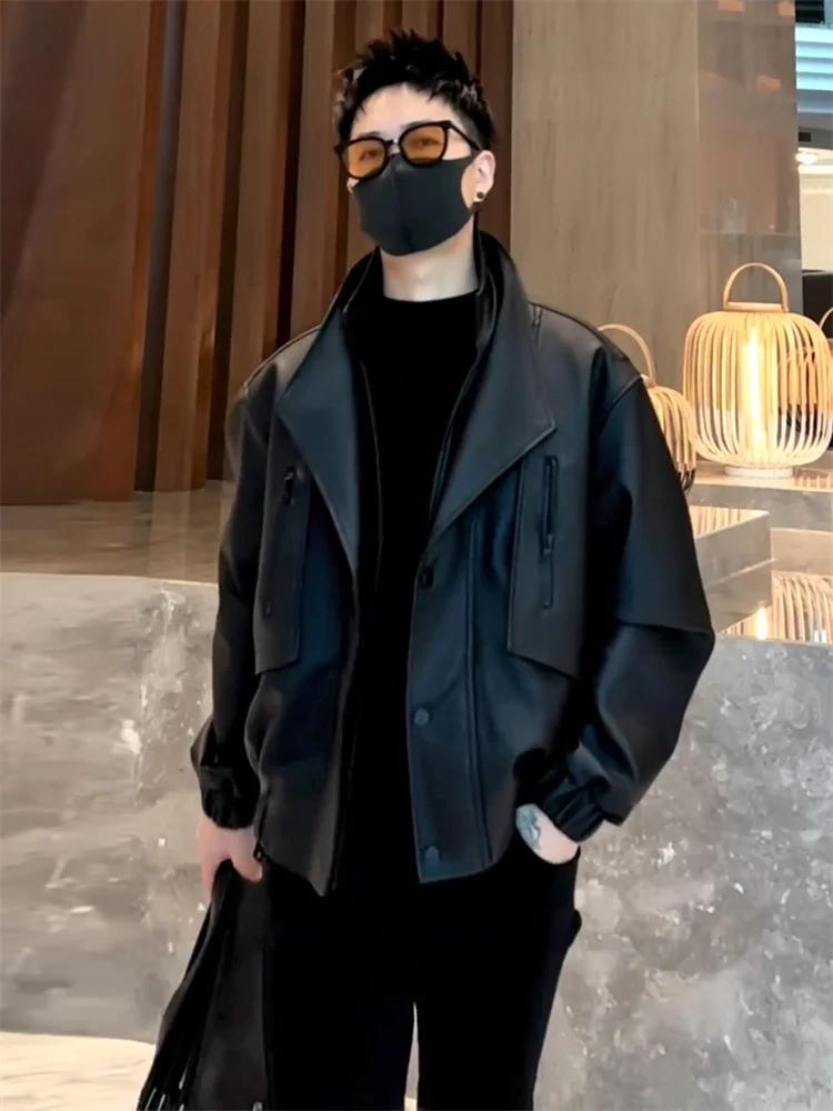 

Высококачественное моющееся повседневное джинсовое пальто с клапаном и воротником-стойкой, осенний сезон 2022, матовое кожаное пальто Sli для молодых мужчин