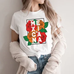 Mexicana-女性のための芸術的なTシャツ,バラの花のTシャツ,女性のための美的Tシャツ,夏のTシャツ