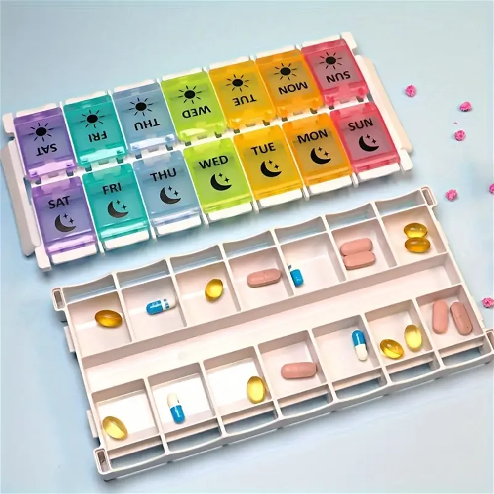 Easy Open Pill Organizer 2 Times a Day,Large 7 Day Pill Box Twice A Day,Weekly AM PM Pill Case,Day Night Vitamin Container