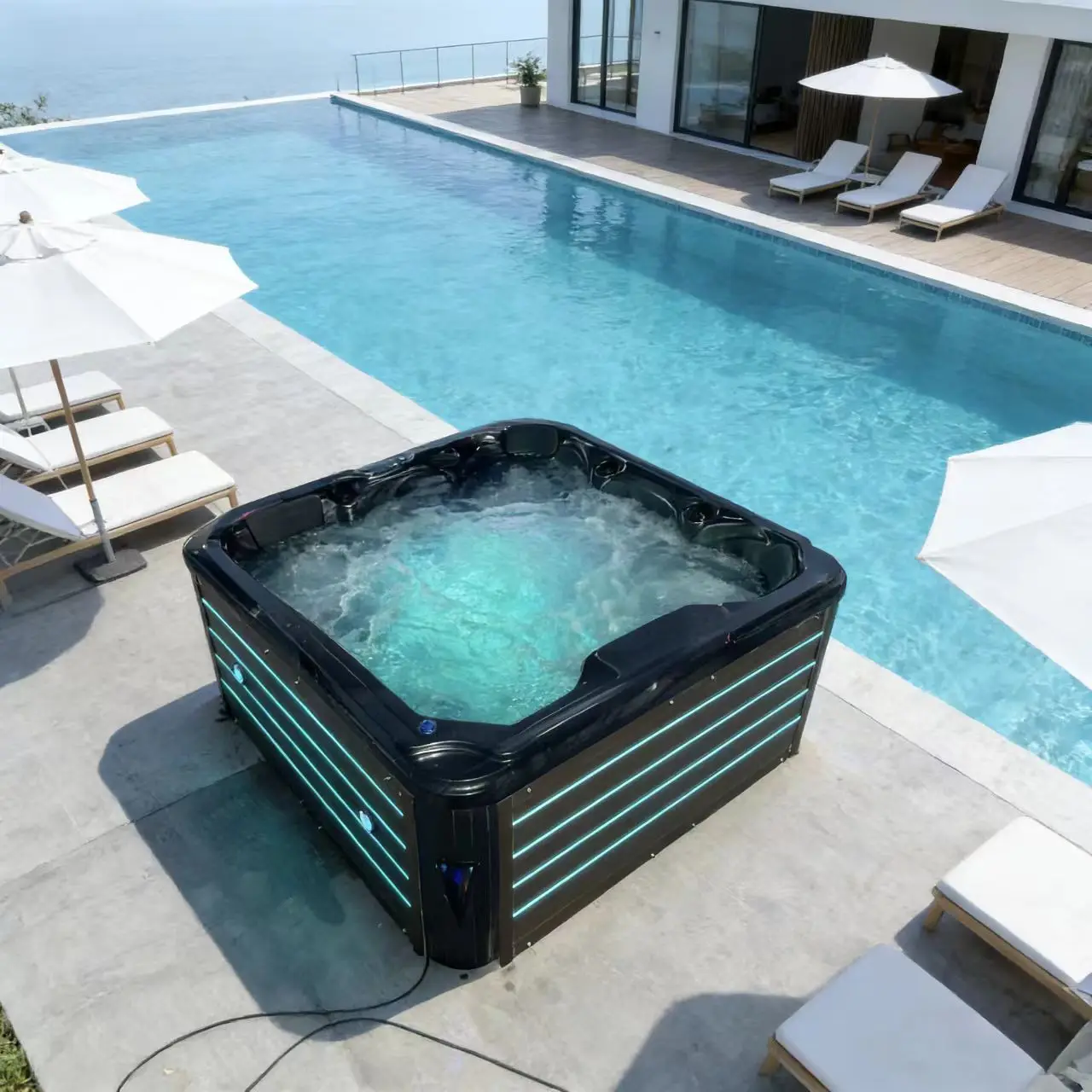 5-6 Person With Surfing Jets With Lights Outdoor Massage Hot Water And Whirlpool For Body Therapy With Waterfalls Spa Pool