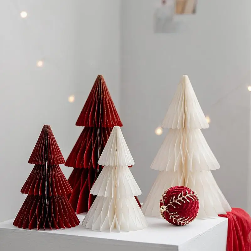 2Pcs Paper Christmas Tree Reusable Tiny Xmas Tree Multi-layer Table Centerpiece Decor 3D Paper Trees Christmas Decorations