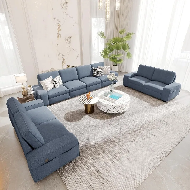 3-Piece U Shape Sofa Set for Living Room 4-Seat Modular Sectional Sofa & 2-Piece Loveseat with Large Storage Space Comfy