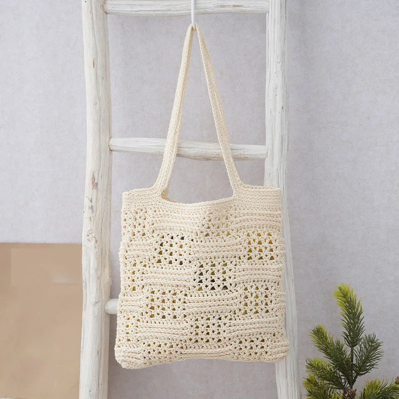 

Модная однотонная тканая сумка на плечо с крючком и цветком, повседневная женская пляжная сумка из хлопковой нити