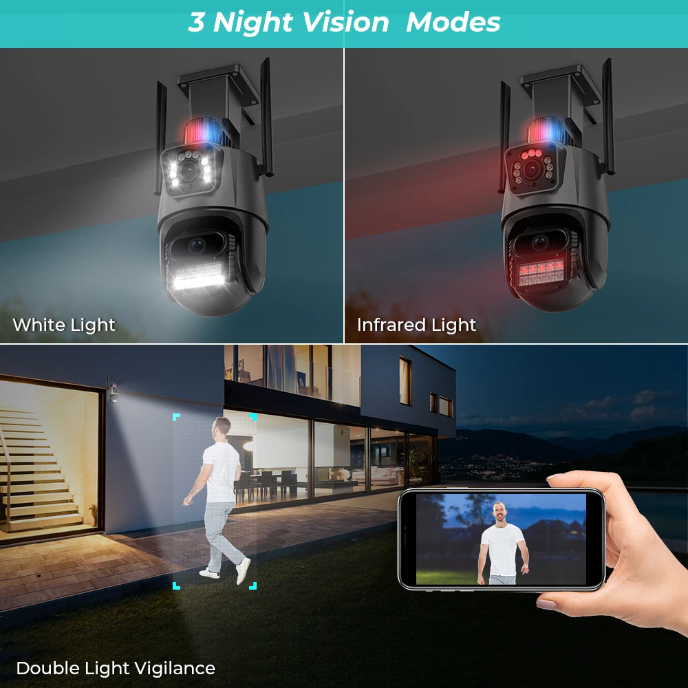 Cámara de videovigilancia para exteriores, videocámara de 8MP, 4K, doble pantalla, PTZ, Wifi, detección humana por Ia, visión nocturna a Color,