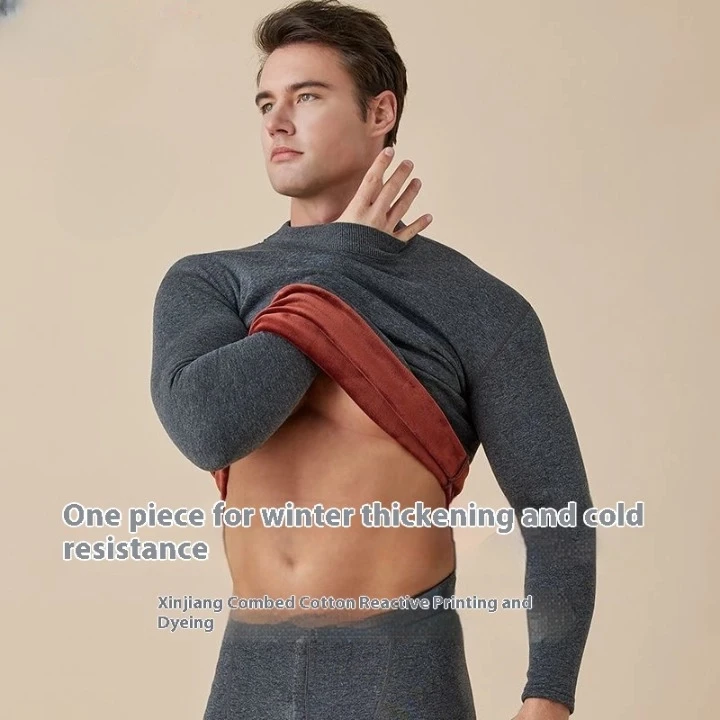 Mens Thermal Underwear Set Cotton Long Johns Turtleneck Fleece Thicken Pants for Winter Warmth O Neck