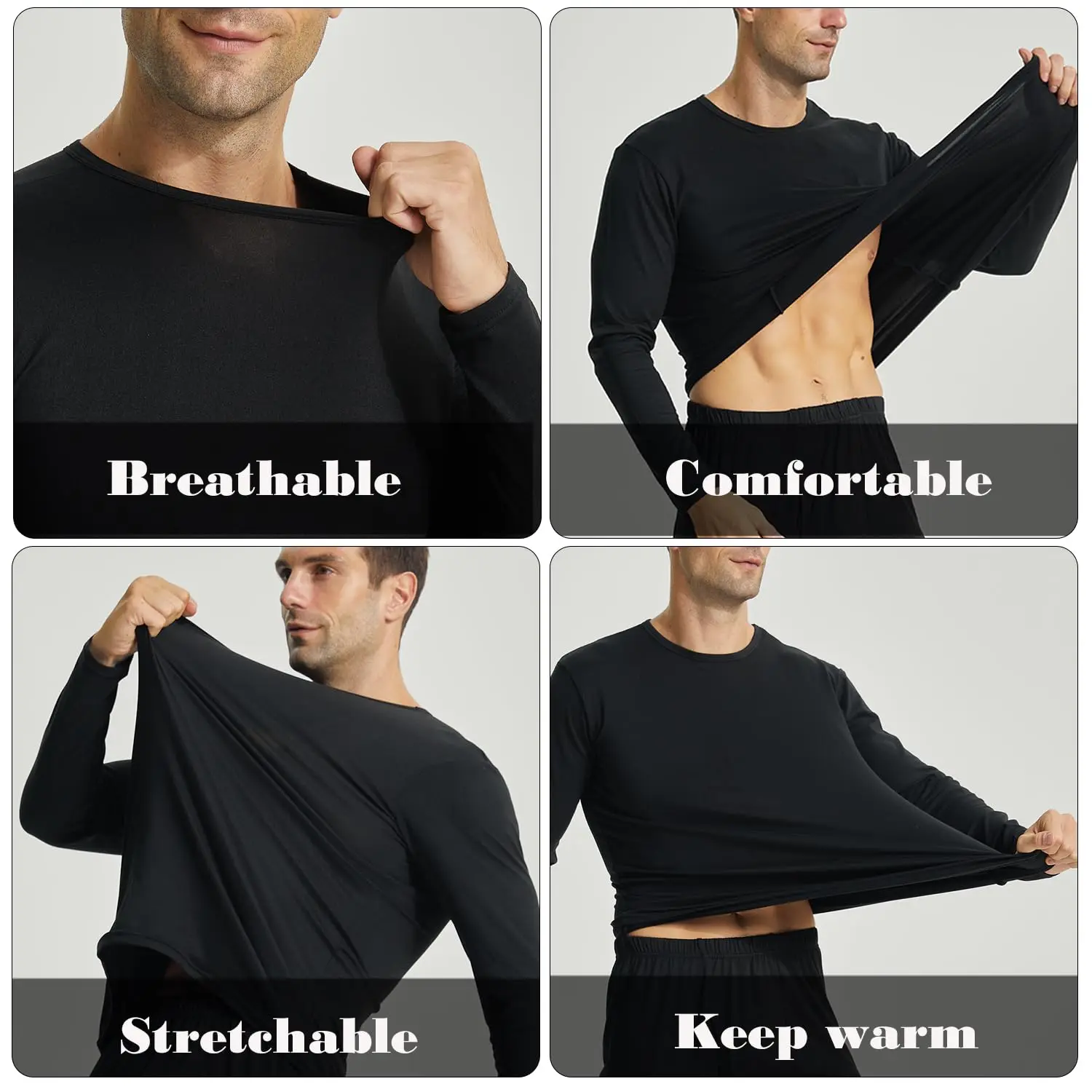 2 Pack Thermal Shirts for Men Crewneck Long Sleeve Thermal Undershirt Men Base Layer Cold Weather Thermals