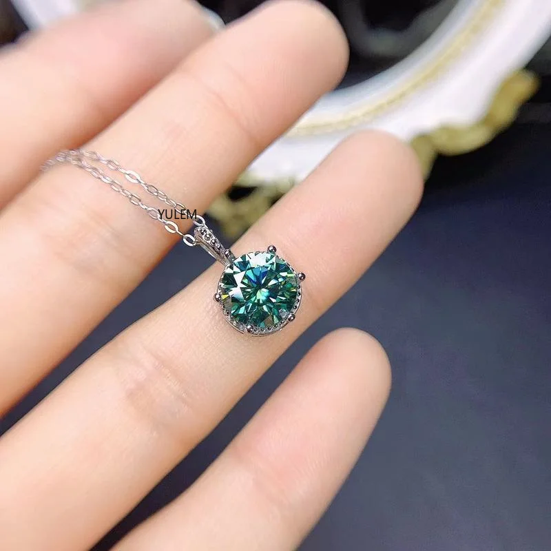 

YULEM ожерелье с подвеской с зеленым муассанитом, 1 карат, 6,5 мм, роскошные ювелирные украшения, искусственное серебро