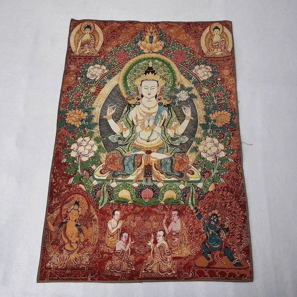 Tibet Tibetan Cloth Silk Lotus guanyin white tara Thangka Tangka Embroidery Painting