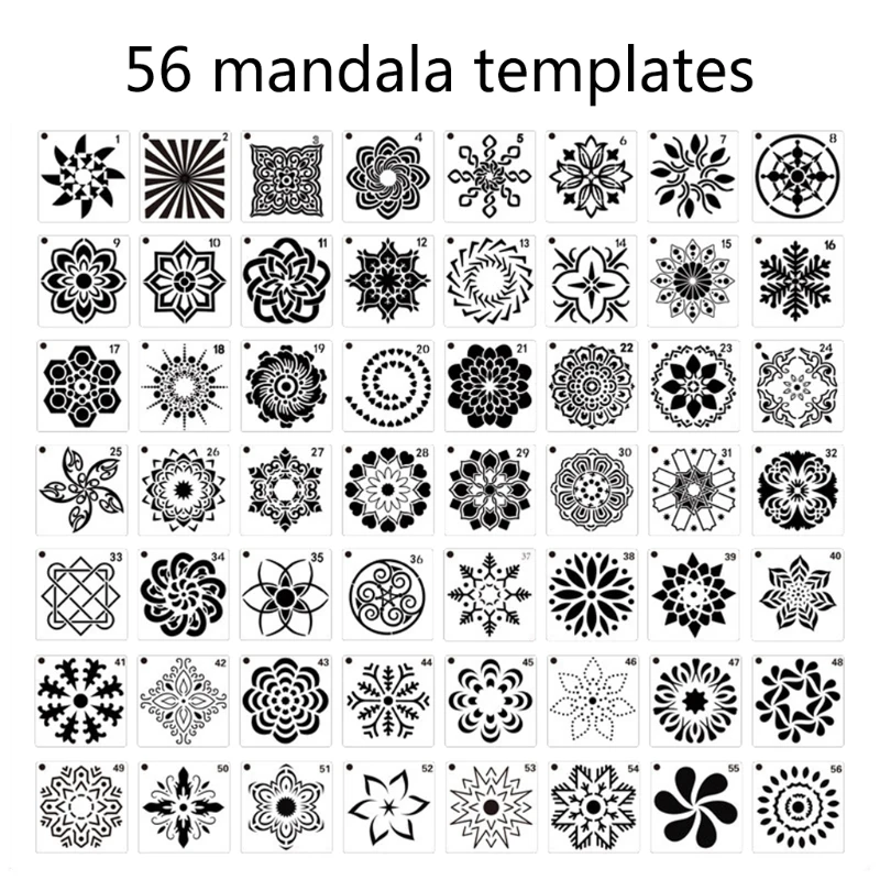 36/56 Sheets DIY Hollow Mandala Drawing Template Dot Painting Stencils Washable for DIY Floors Tile Table Cabinet Car