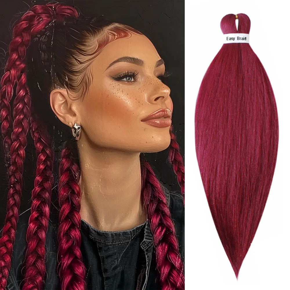 Extensiones de cabello trenzado ombré sintético, trenzas fáciles de estirar, púrpura, marrón, rojo, Afro Jumbo, 26 ", 90g por unidad