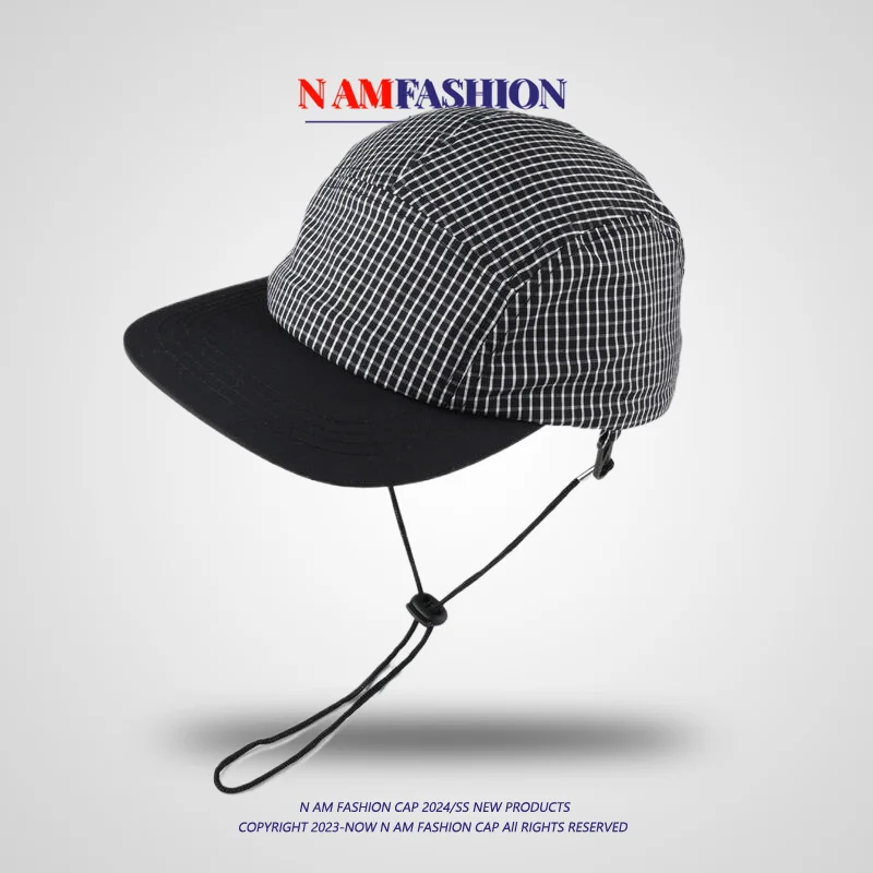 Plaid Hip Hop Belt Wind Proof Rope Hiphop Street Women's Casual Thin Flat Brim Peaked Cap Men's Summer