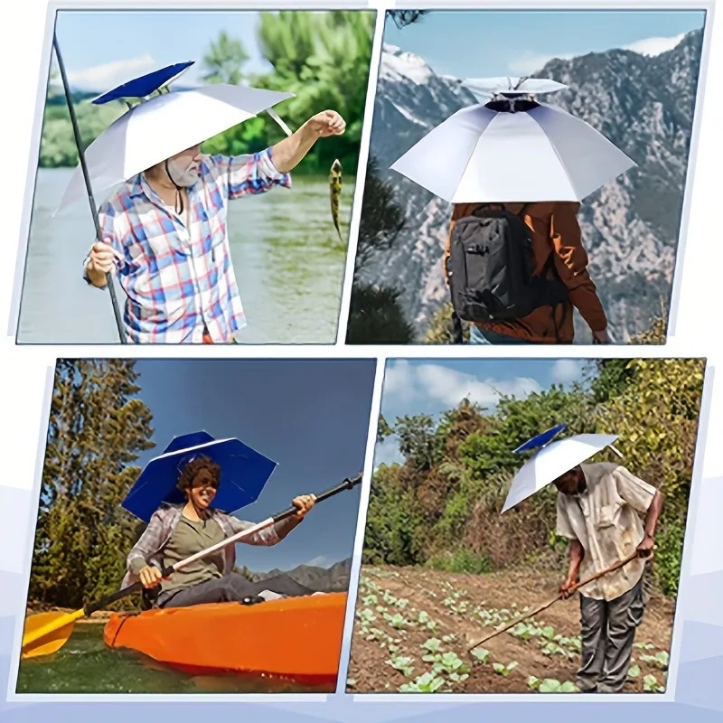 1pc Double Layers Large Umbrella Hat Adjustable Head Mounted Umbrella For Golf Sports Fishing Camping Gardening Beach Kayak