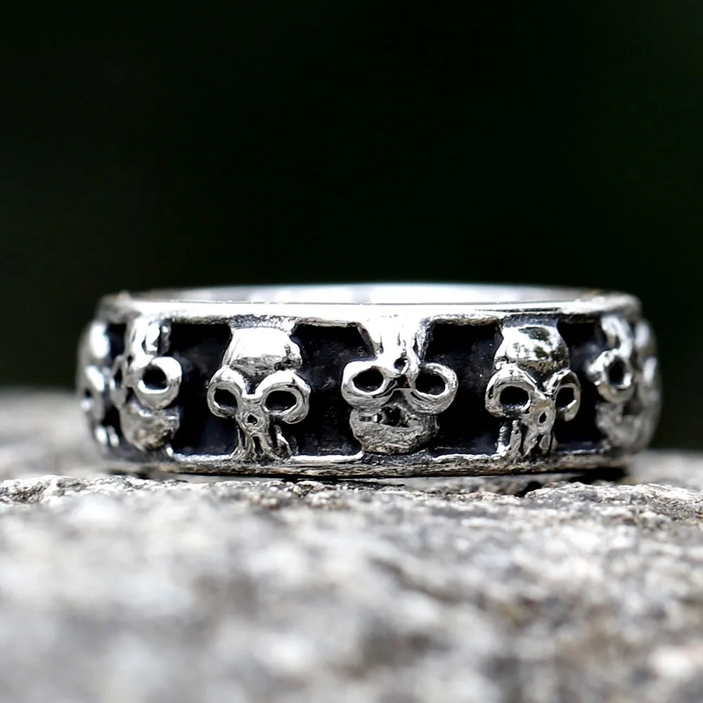 Vintage Gothic Steel Skull Rings Man Punk Rock Skeleton Men Ring Male Calvarium Party Jewelry Accessories free shipping