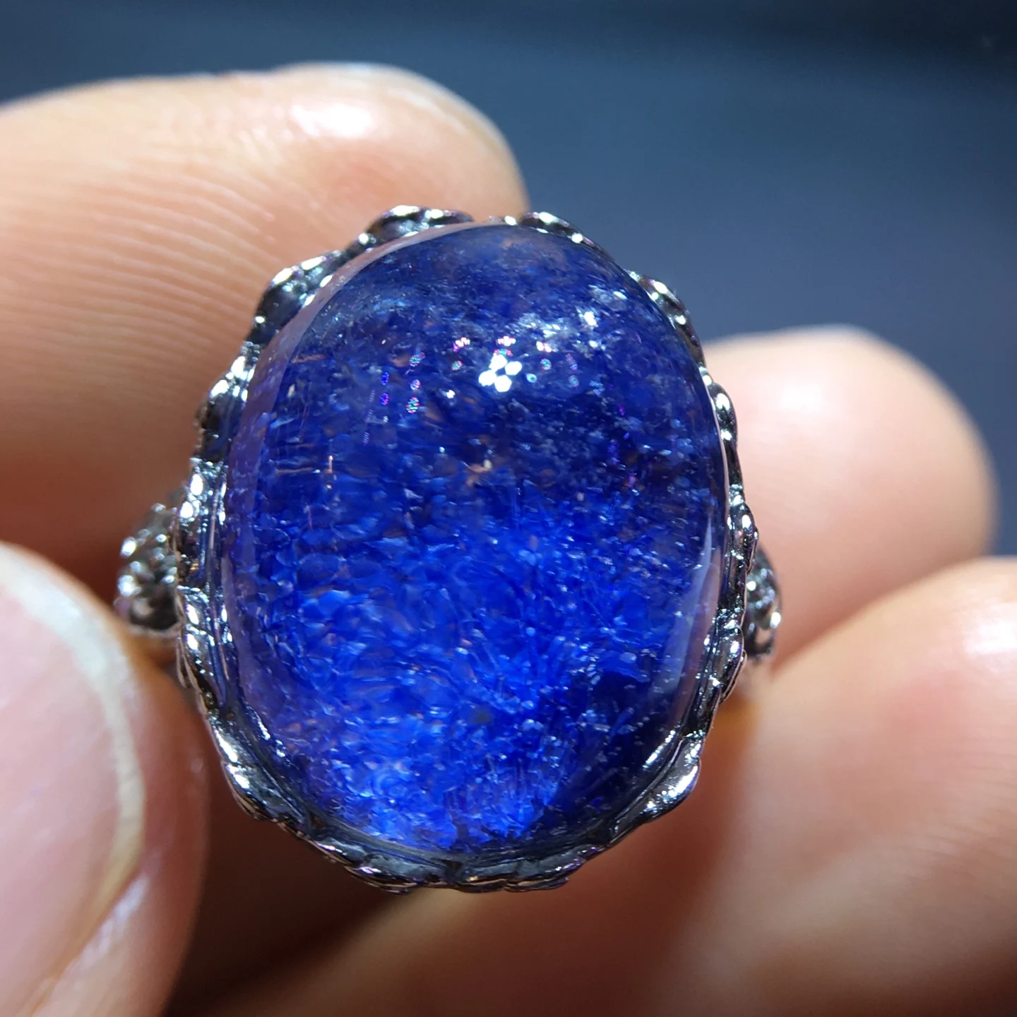 Natural Blue Dumortierite Adjustable Ring 16.8/13.1mm Blue Rutilated Woman Men Jewelry AAAAAA