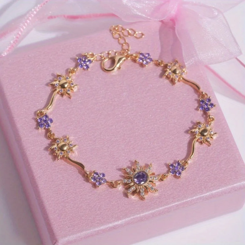 

Sparkling Zircon Inlaid Sunflower Flower Bracelet, A Light Luxury Accessory Jewelry Suitable for Ladies' Elegant Temperament