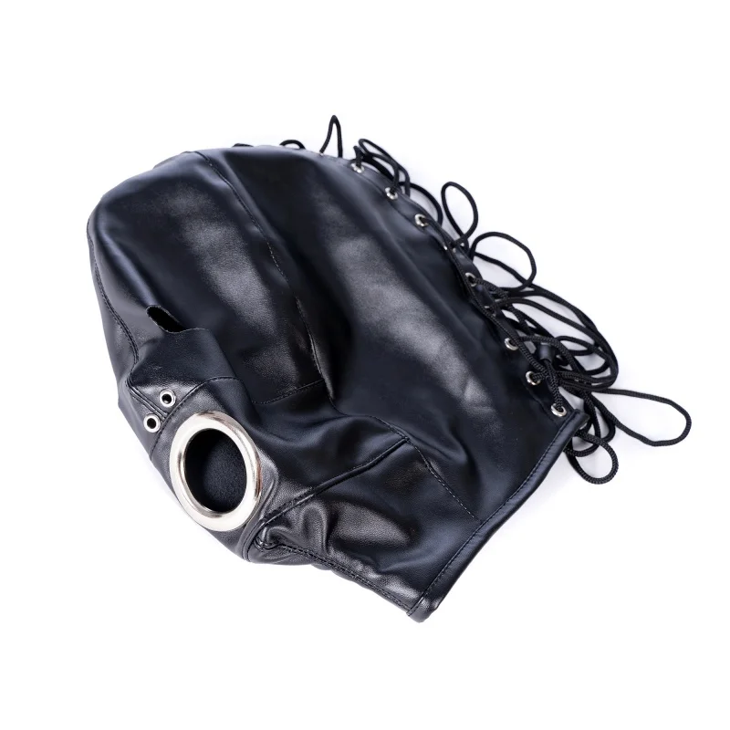 Adults Women Men Halloween Party Games Black Mysterious HeadgearSexy Cosplay Mask Fetish PU Leather Full Face Masked Hood