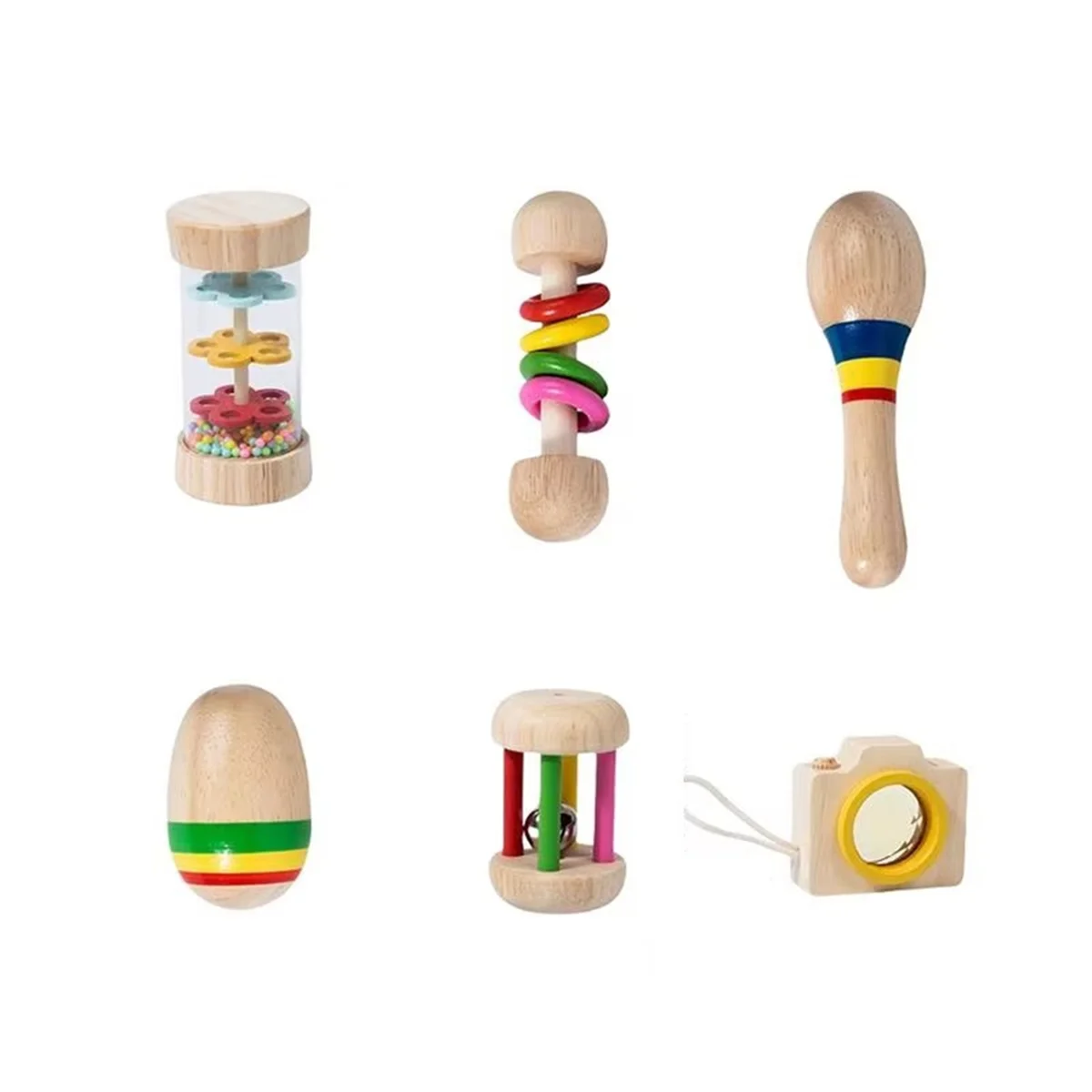 Y34A jouet coloré en bois jouets à mâcher 6x mignon animal de compagnie jouant des dents meulage Hamster anneau de dentition morsure- friandises